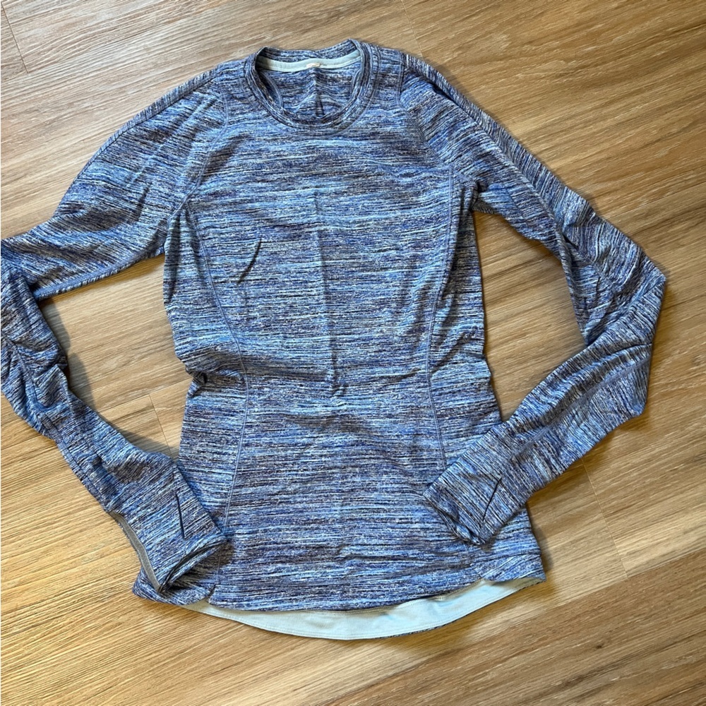 Lululemon Blue Heathered Thick Long Sleeve Shirt Size 4 thumb hole pocket